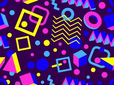 Memphis seamless pattern with geometric shapes in 80s and 90s style. Geomet.. Stock Illustration