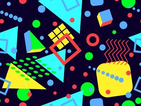Memphis seamless pattern with geometric shapes in 80s and 90s style. Geomet.. Stock-Illustration