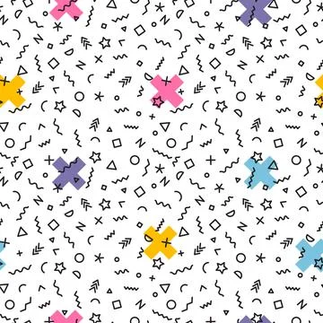 Memphis seamless pattern with geometric shapes. Trendy background for poste.. Stock Illustration