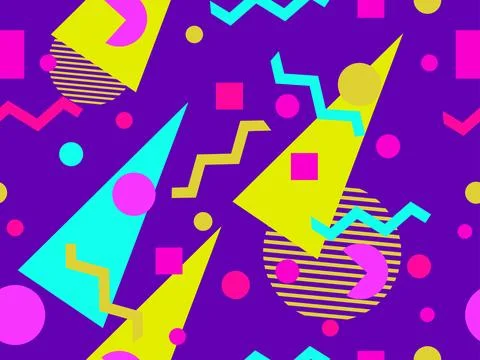 Memphis seamless pattern with geometric shapes in 80s and 90s style. Geomet.. Illustrazione stock