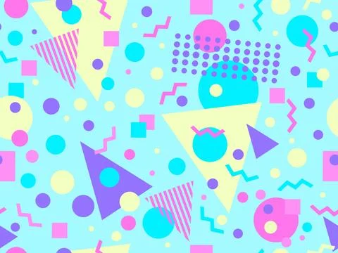 Memphis seamless pattern with geometric shapes in 80s and 90s style. Geomet.. Stock Illustration