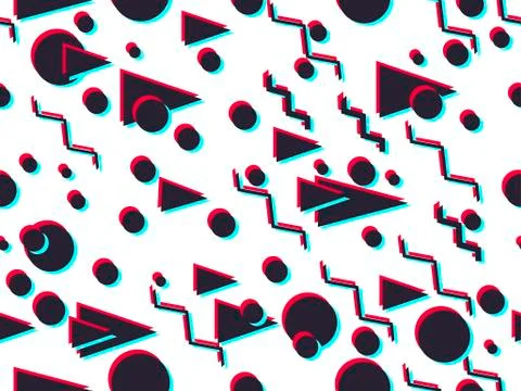 Memphis seamless pattern with glitch effect. Geometric elements memphis in th Stock Illustration
