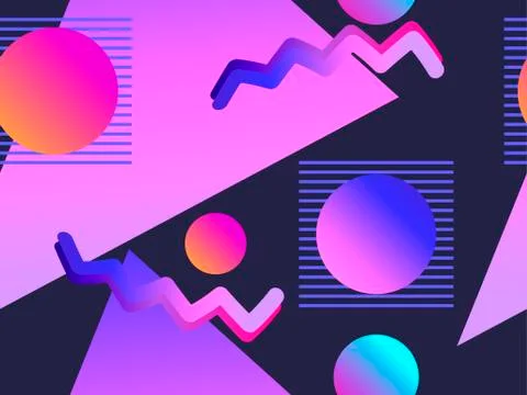 Memphis seamless pattern with gradient shape in the style of 80s. Synthwave,  Stock Illustration