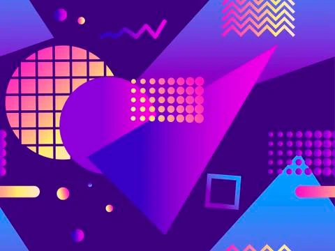 Memphis seamless pattern. Gradient shapes in the style of 80s. Futurism backg Stock Illustration