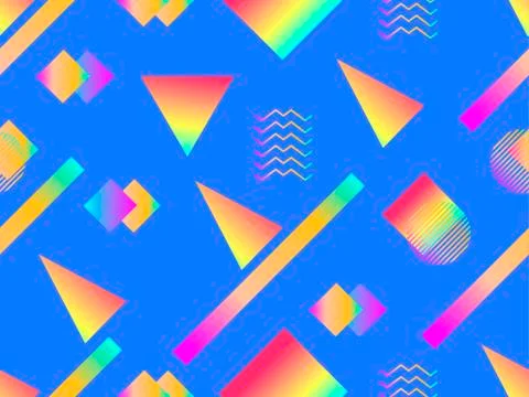 Memphis seamless pattern. Holographic geometric shapes, gradients, retro styl Stock-Illustration