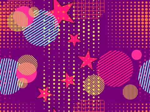 Memphis seamless pattern. Pop art dotted and geometric elements memphis in th Stock Illustration