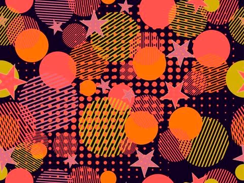 Memphis seamless pattern. Pop art dotted and geometric elements memphis in th Stockillustratie
