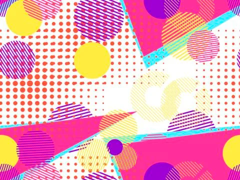 Memphis seamless pattern. Pop art dotted and geometric elements memphis in th Stock Illustration