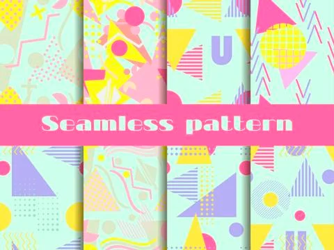 Memphis seamless pattern set. Geometric elements memphis in the style of 80's Illustrazione stock