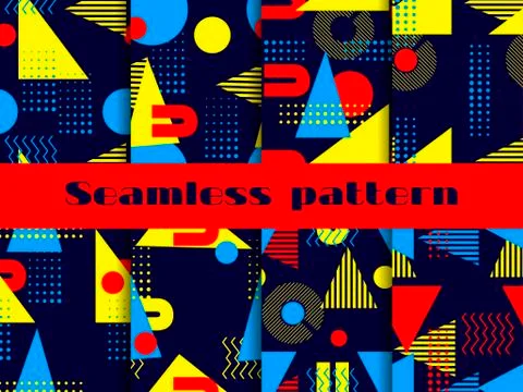Memphis seamless pattern set. Geometric elements memphis in the style of 80's Illustrazione stock