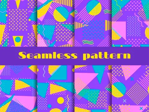 Memphis seamless pattern set. Geometric elements memphis in the style of 80's Stockillustratie
