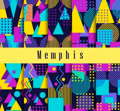 Memphis seamless pattern set. Geometric elements memphis in the style of 80's Stock Illustration