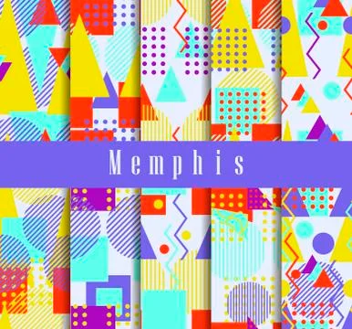 Memphis seamless pattern set. Geometric elements memphis in the style of 80's イラスト素材