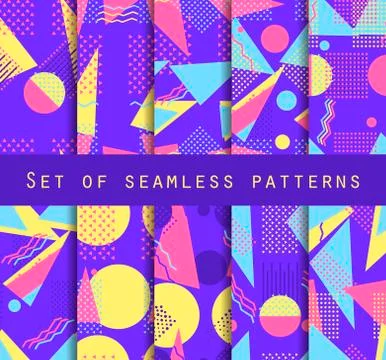 Memphis seamless pattern set. Geometric elements memphis in the style of 80's Stock Illustration