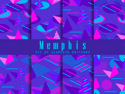 Memphis seamless pattern set. Geometric elements memphis in style of 80s. Iso Stock Illustration