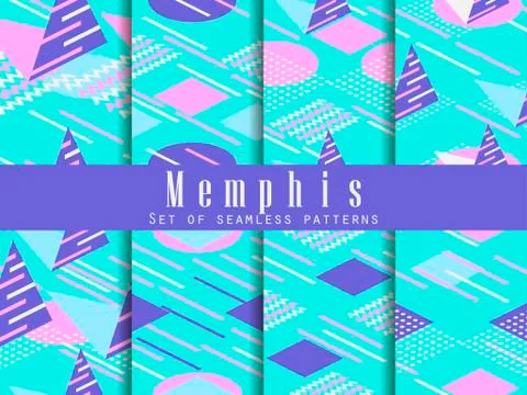 Memphis seamless pattern set. Geometric elements memphis in style of 80s. Iso Stock Illustration
