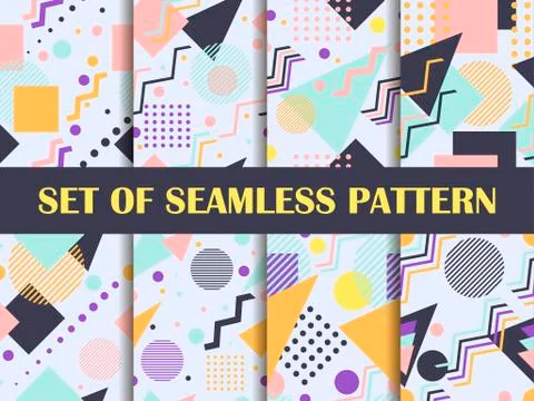Memphis seamless pattern set. Geometric elements memphis in the style of 80's Stock-Illustration