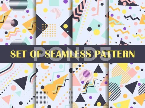 Memphis seamless pattern set. Geometric elements memphis in the style of 80's Illustrazione stock
