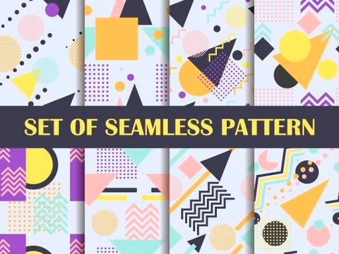 Memphis seamless pattern set. Geometric elements memphis in the style of 80's イラスト素材