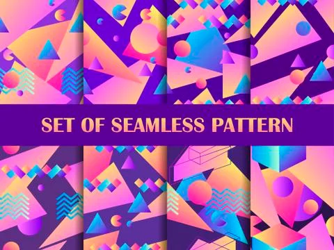Memphis seamless pattern set. Geometric shapes with gradient in the style of  Stock-Illustration
