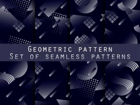 Memphis seamless pattern set with gradient. Geometric elements memphis in the 스톡 일러스트