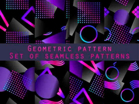 Memphis seamless pattern set with gradient. Geometric elements memphis in the イラスト素材