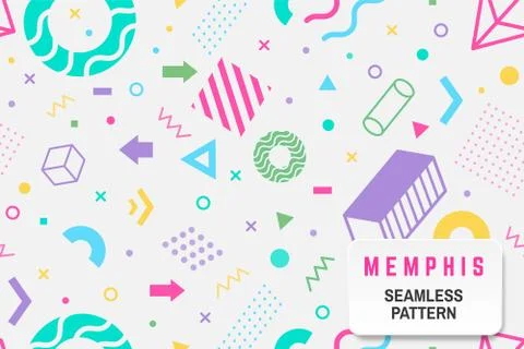 Memphis seamless pattern. Vector. Different halftone geometric shape and Stock Illustration