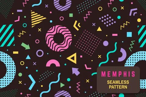 Memphis seamless pattern. Vector. Different halftone geometric shape and Stock Illustration