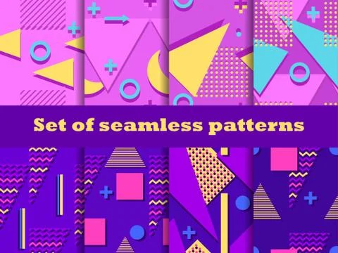 Memphis seamless patterns set. Geometric elements of Memphis in the style of  Stock Illustration