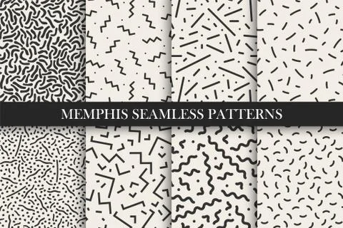 Memphis seamless patterns - vector swatches collection. Retro design 80-90s イラスト素材