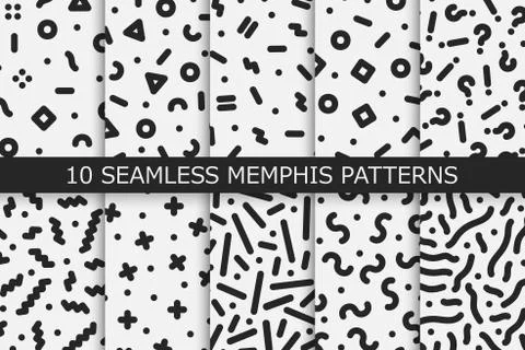 Memphis seamless patterns - vector swatches collection. Fashion 80-90s. Black イラスト素材