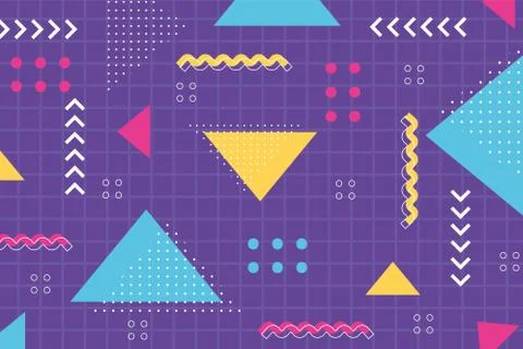 Memphis shape with geometric 80s 90s style abstract grid background 库存插图