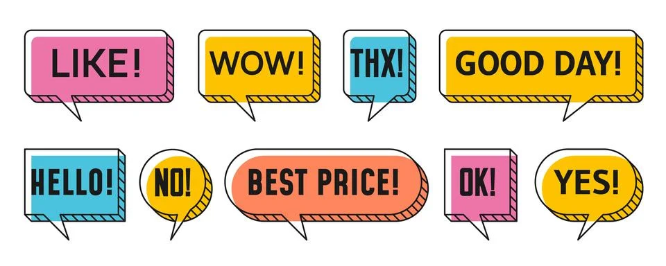 Memphis speech bubbles and chat message clouds Stock Illustration