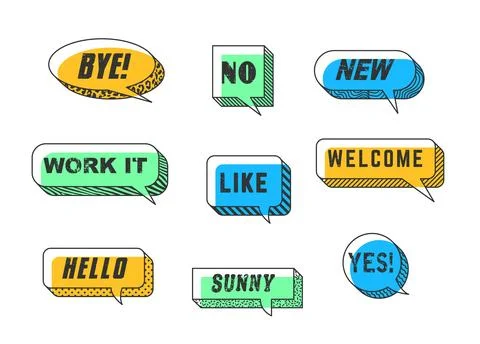 Memphis speech bubbles and message cloud frames 스톡 일러스트