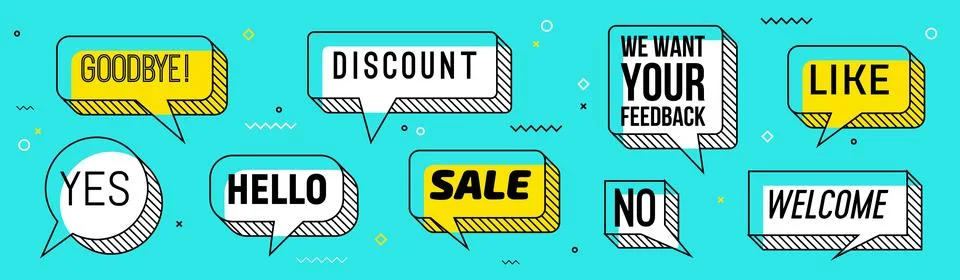Memphis speech bubbles, clouds isolated vector set 스톡 일러스트