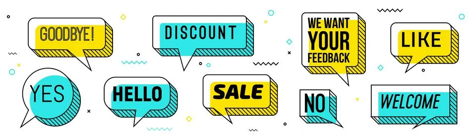 Memphis speech bubbles, funky comic talk cloud Stock Illustration