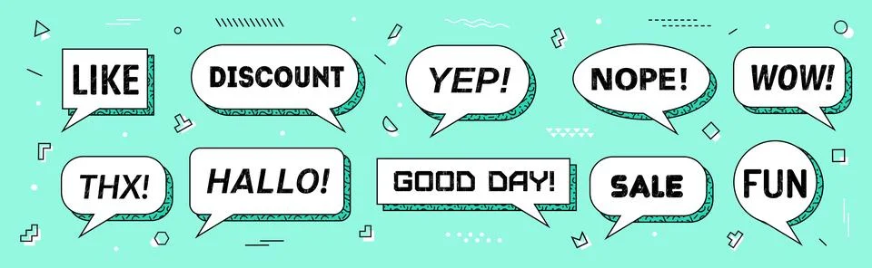 Memphis speech bubbles isolated vector clouds set 스톡 일러스트