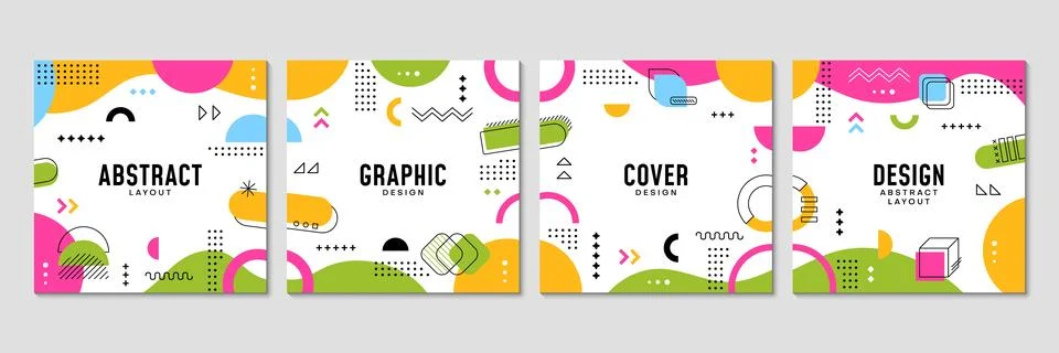 Memphis square cover layout, geometric banners Illustrazione stock