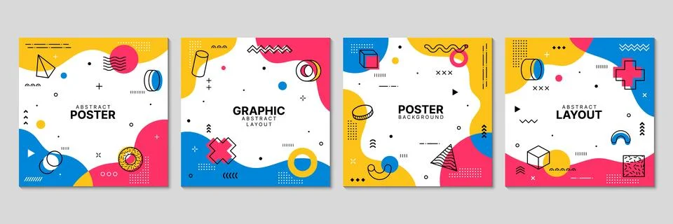 Memphis square covers with geometric pattern Stock Illustration
