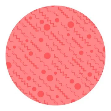 Memphis squiggle pattern round coral red badge vector design Stock Illustration
