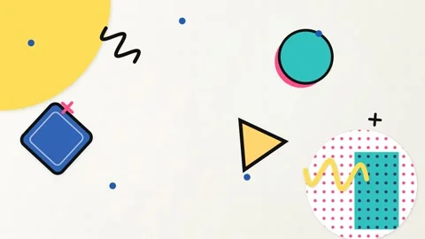 Memphis Style Abstract Animated Background With Colorful Geometric Shapes Stock Footage 340542416