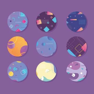 Memphis style abstract creative geometric banner, set in round shape イラスト素材