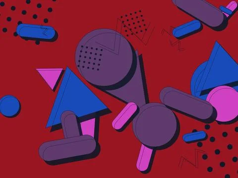 Memphis Style Abstract Geometric Background with Purple and Blue Shapes on .. 스톡 일러스트