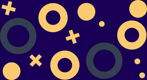 Memphis Style Abstract Geometric Pattern with Circles and Crosses on Dark Blue Stock Footage 344909112