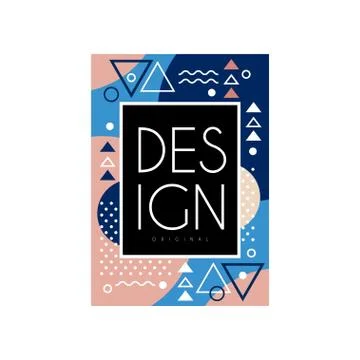 Memphis style card. Abstract pattern with different geometric figures. Place for Stock Illustration
