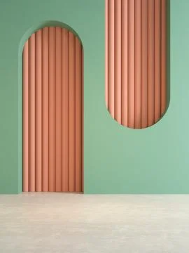 Memphis style conceptual empty interior room 3d illustration Illustration