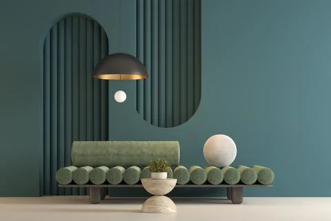 Memphis style conceptual interior room 3d illustration Stock Illustration