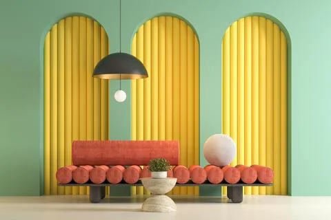 Memphis style conceptual interior room 3d illustration Stock Illustration