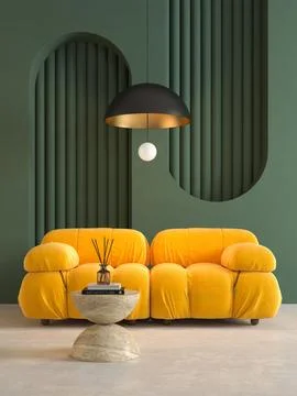 Memphis style conceptual interior room 3d illustration Stock Illustration