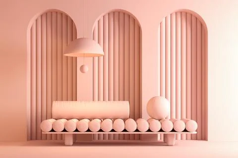 Memphis style conceptual interior room 3d illustration Illustrazione stock